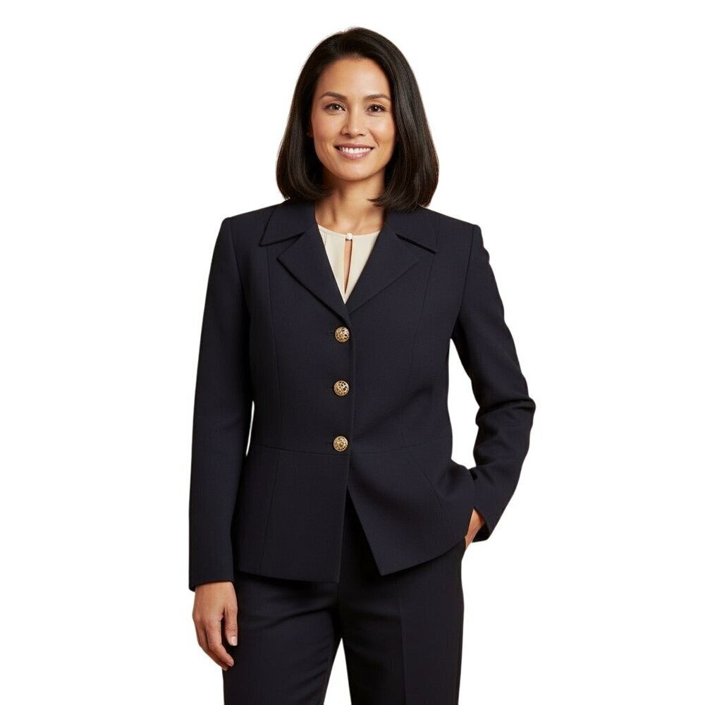 Jones New York Vintage Wool Navy Ornate Gold Rhinestone Button Blazer Size 10p